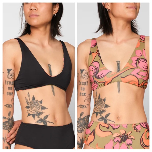 NEW! Seea Brasilia Reversible Bikini Top Freya floral black nwt 1826 - Picture 3 of 16